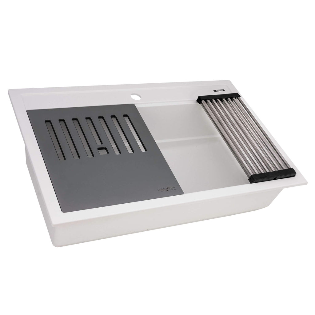 Ruvati epiCube — Tarja Workstation de Cocina en Granito Compuesto — Blanco Ártico — 3