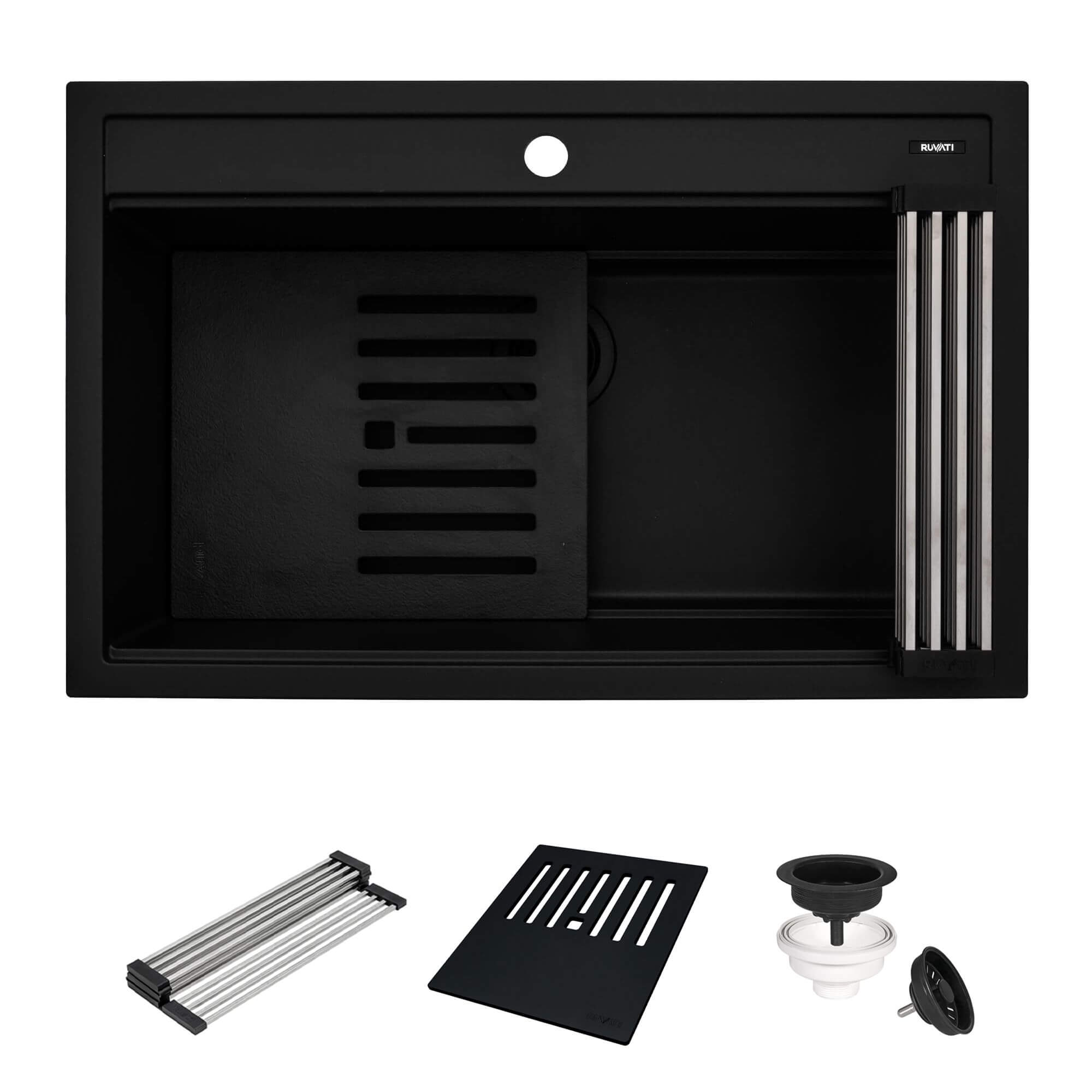 Ruvati epiCube — Tarja Workstation de Cocina en Granito Compuesto — Negro Mate — 1