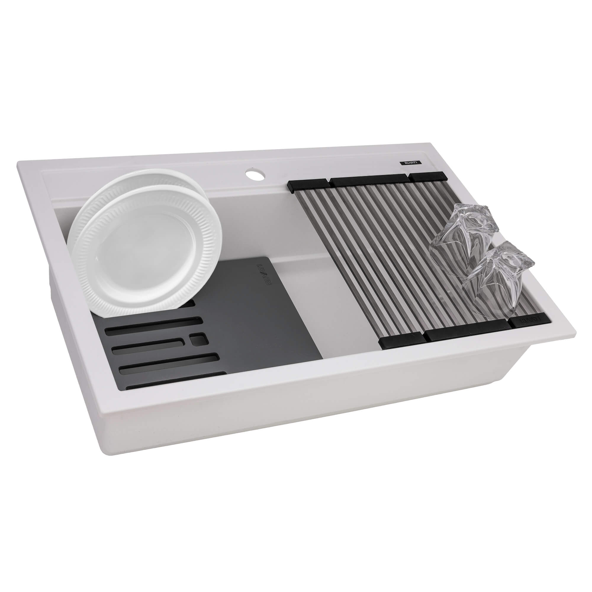 Ruvati epiCube — Tarja Workstation de Cocina en Granito Compuesto — Blanco Ártico