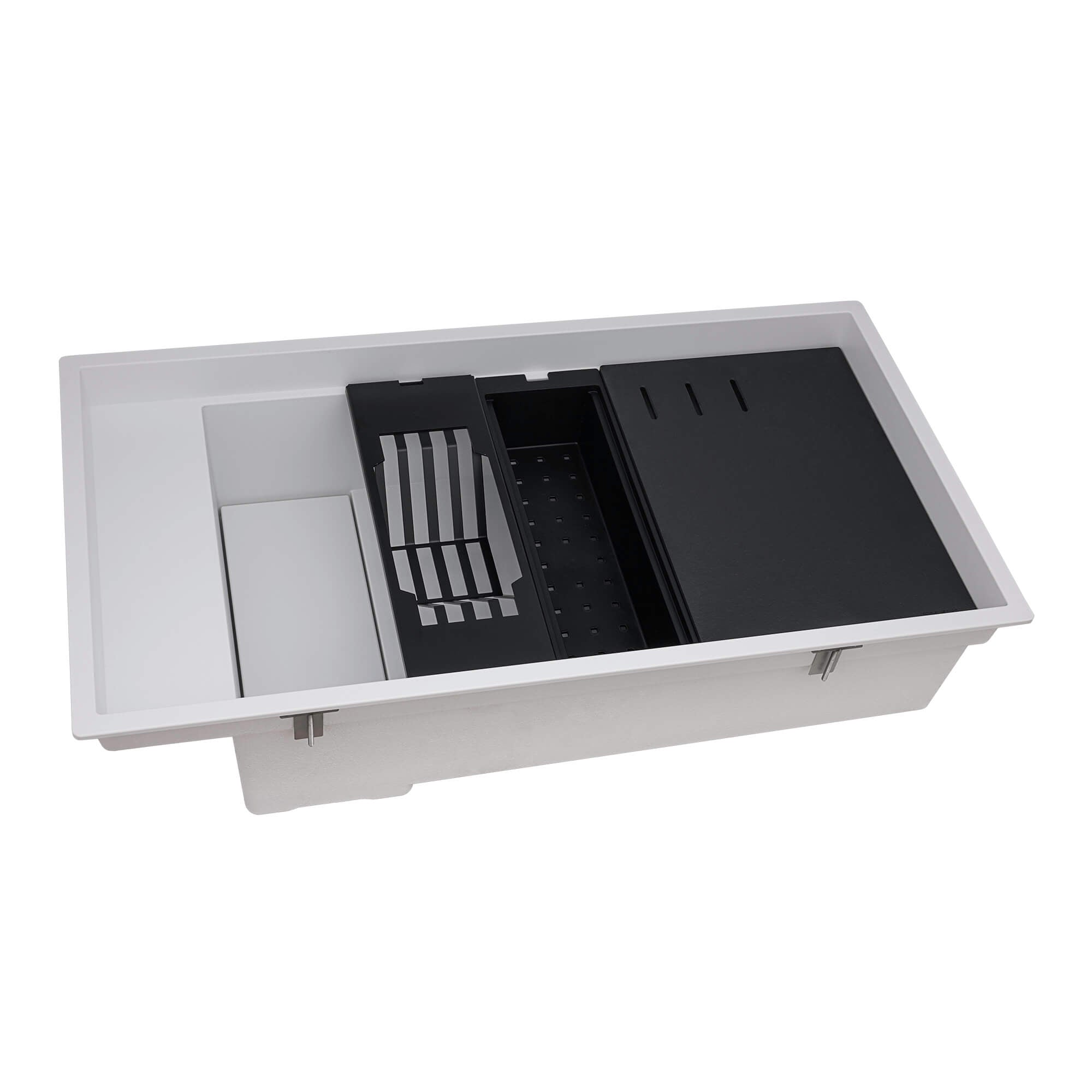 Ruvati epiStage — Tarja Workstation de Cocina de 18 x 34 pulg en Granito Compuesto — Blanco Ártico