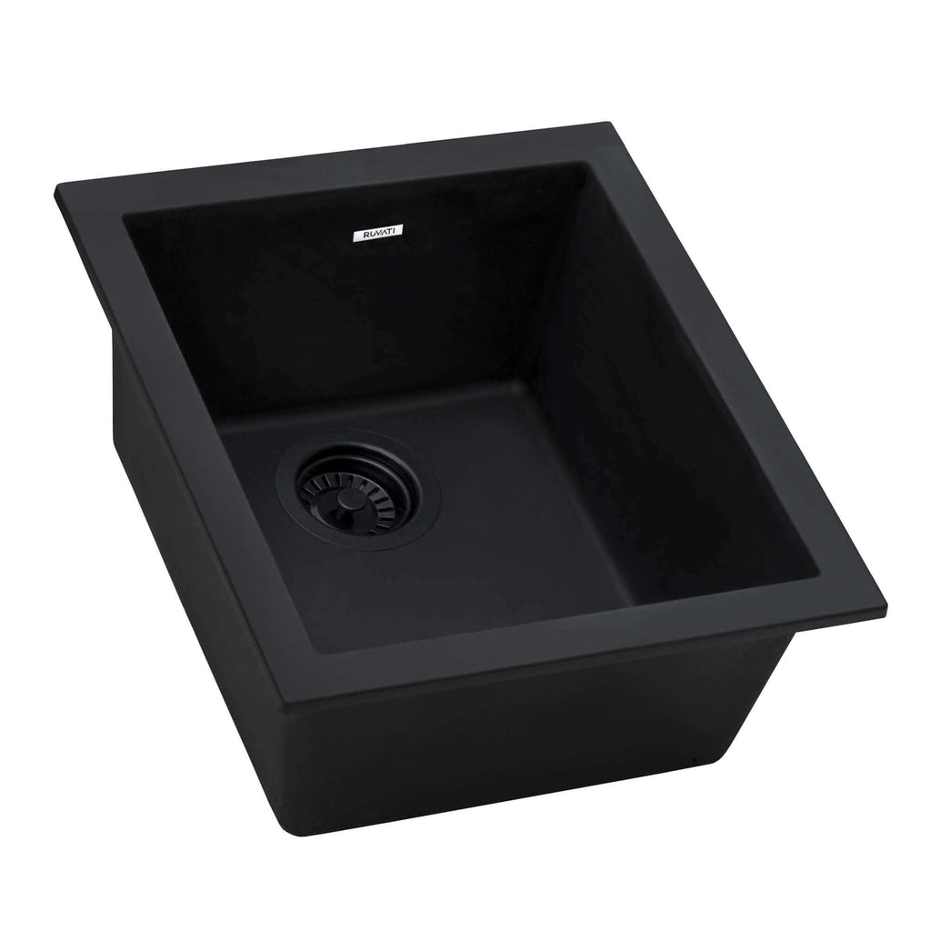 Ruvati epiGranite — Tarja de Bar / Prep de 15 x 17 pulg en Granito Compuesto — Negro Medianoche