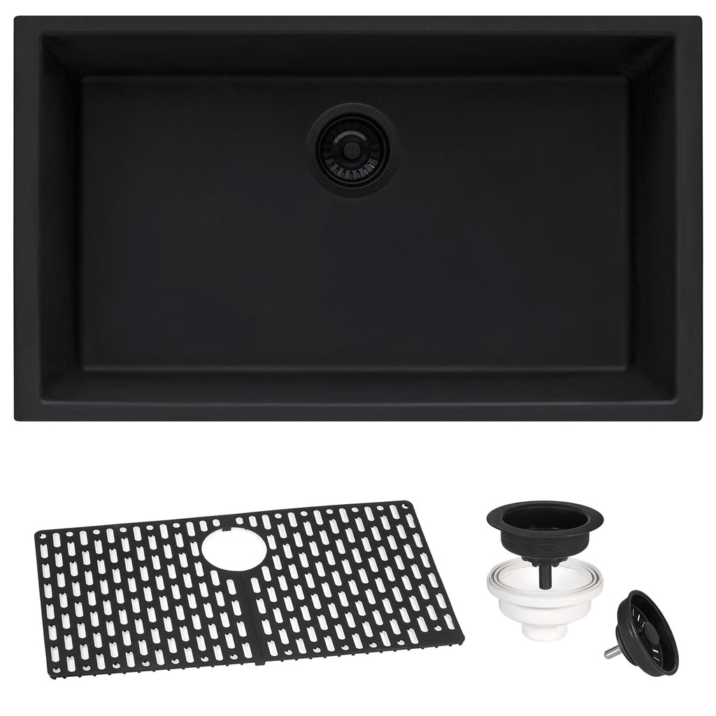 Ruvati epiGranite — Tarja de Cocina de 27 x 18 pulg en Granito Compuesto — Negro Medianoche