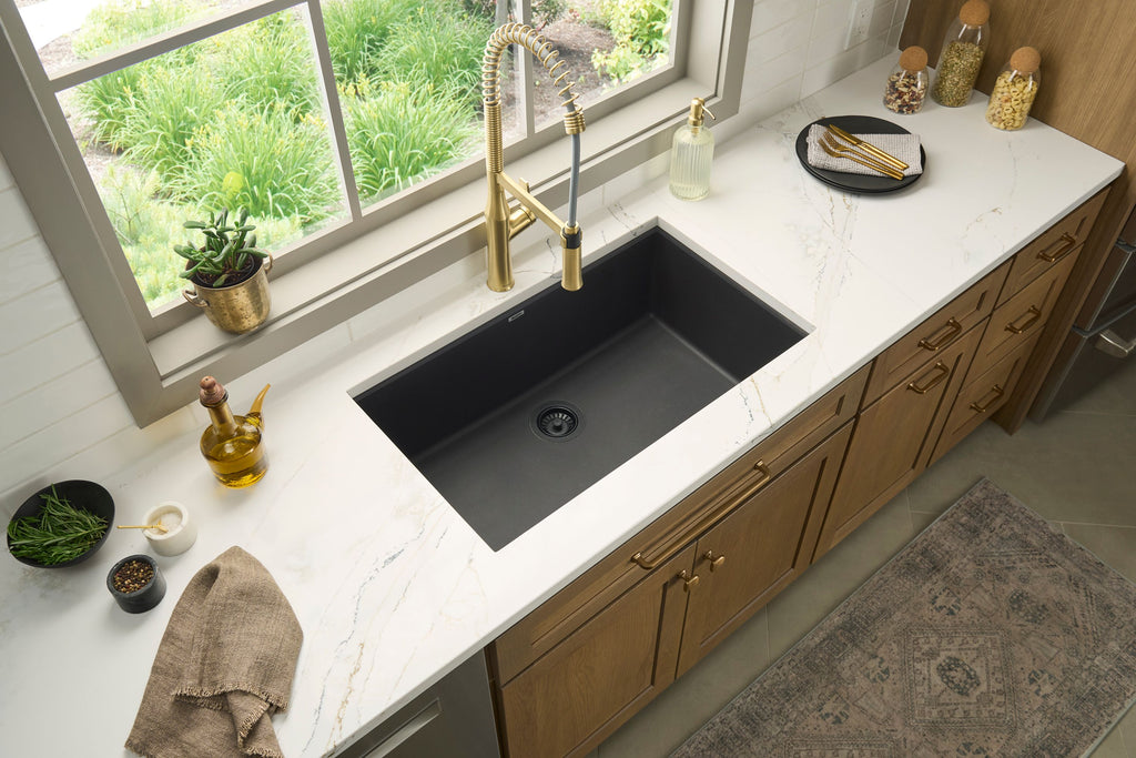 Ruvati epiGranite — Tarja de Cocina de 27 x 18 pulg en Granito Compuesto — Negro Medianoche — 4