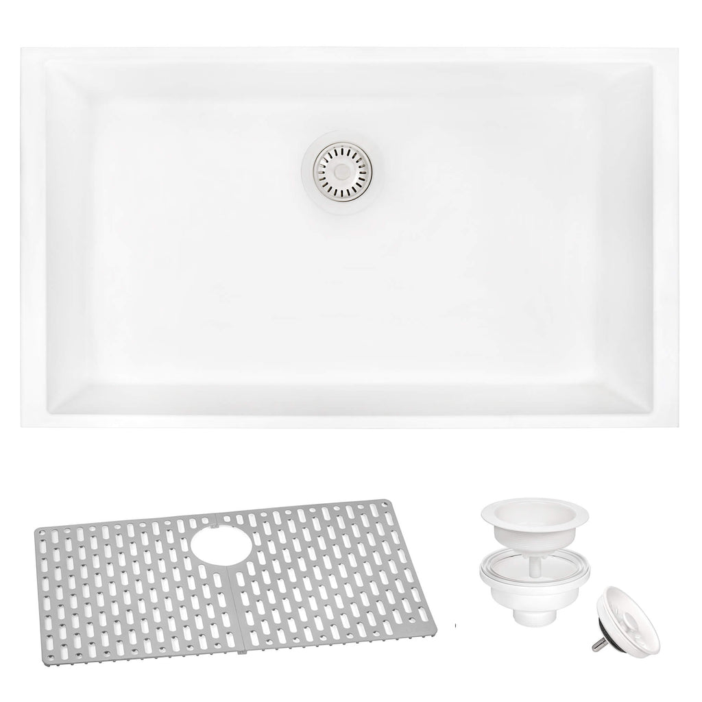 Ruvati epiGranite — Tarja de Cocina de 27 x 18 pulg en Granito Compuesto — Blanco Ártico