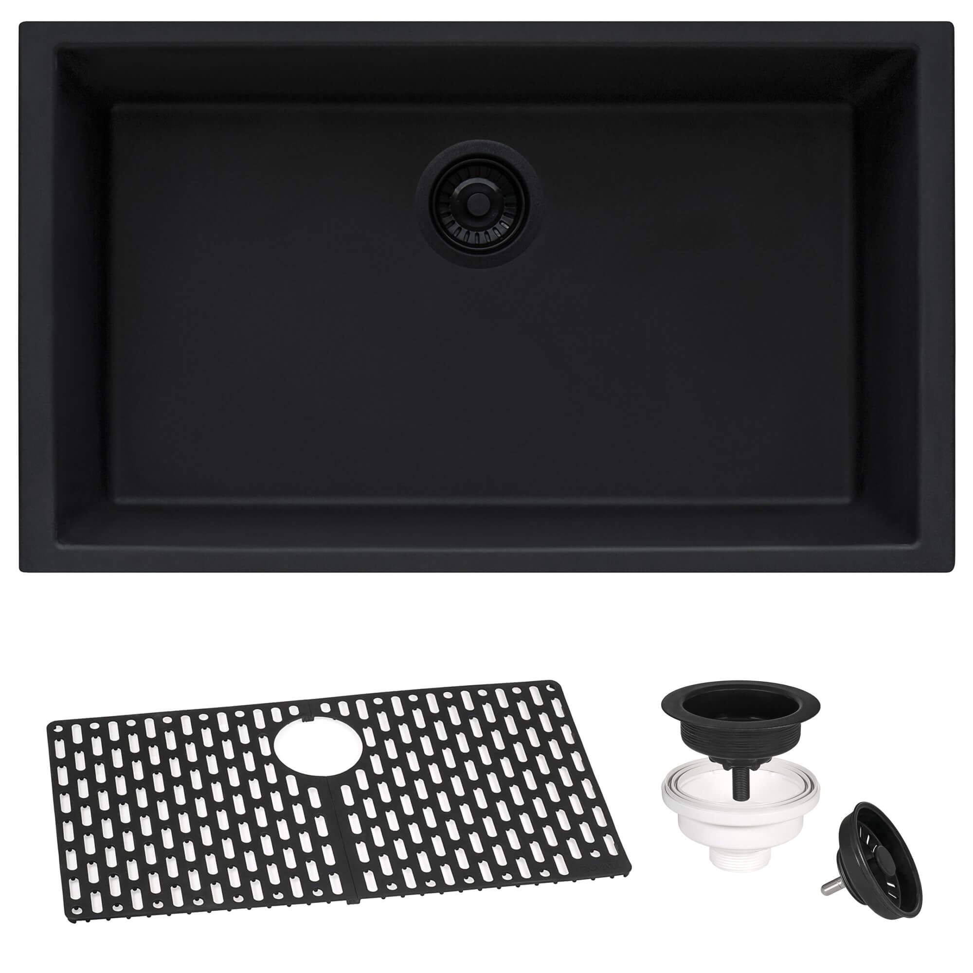 Ruvati epiGranite — Tarja de Cocina de 30 x 18 pulg en Granito Compuesto — Negro Medianoche