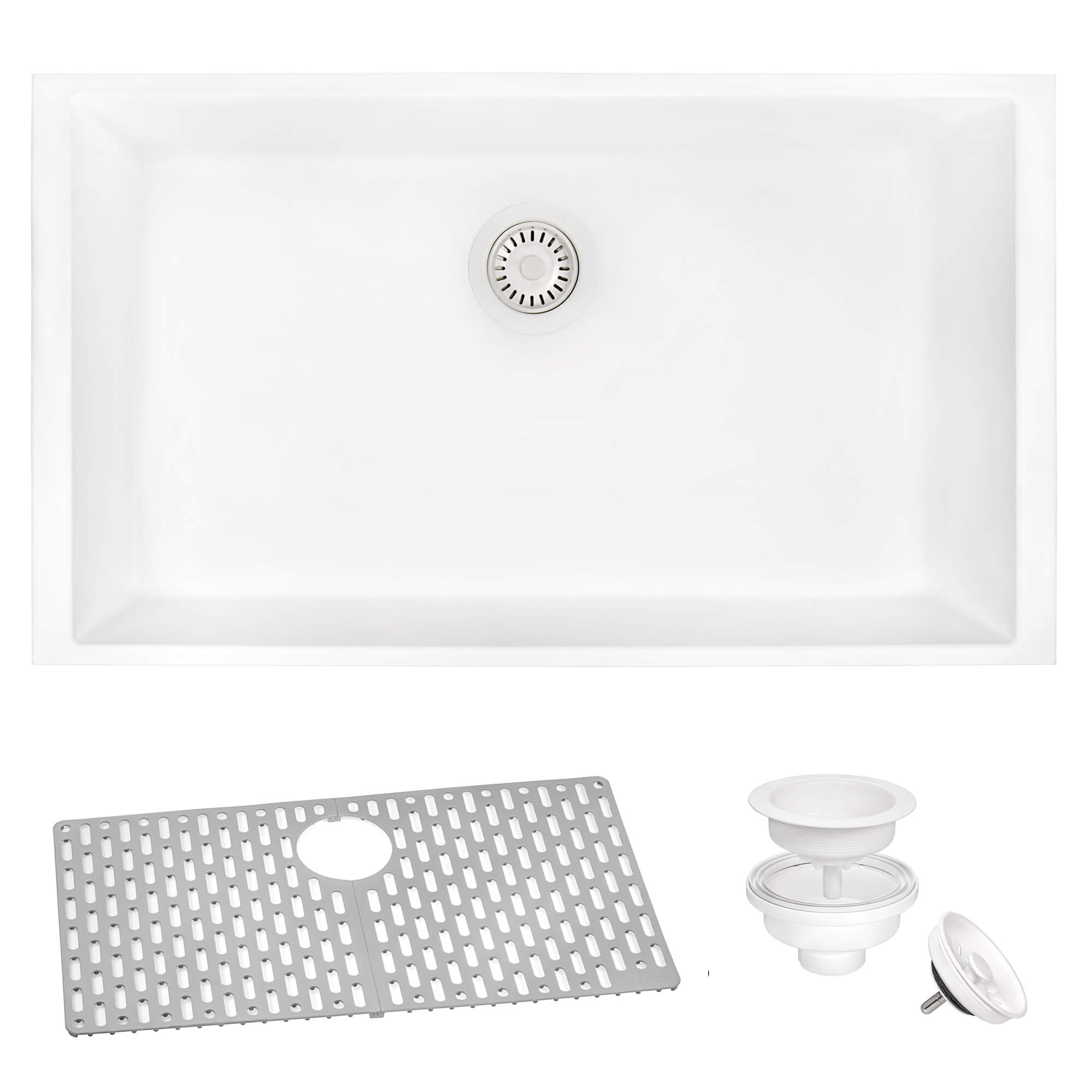 Ruvati epiGranite — Tarja de Cocina de 30 x 18 pulg en Granito Compuesto — Blanco Ártico