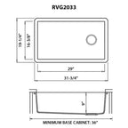 Ruvati epiGranite — Tarja de Cocina de 31 x 19 pulg en Granito Compuesto — diagrama de dimensiones