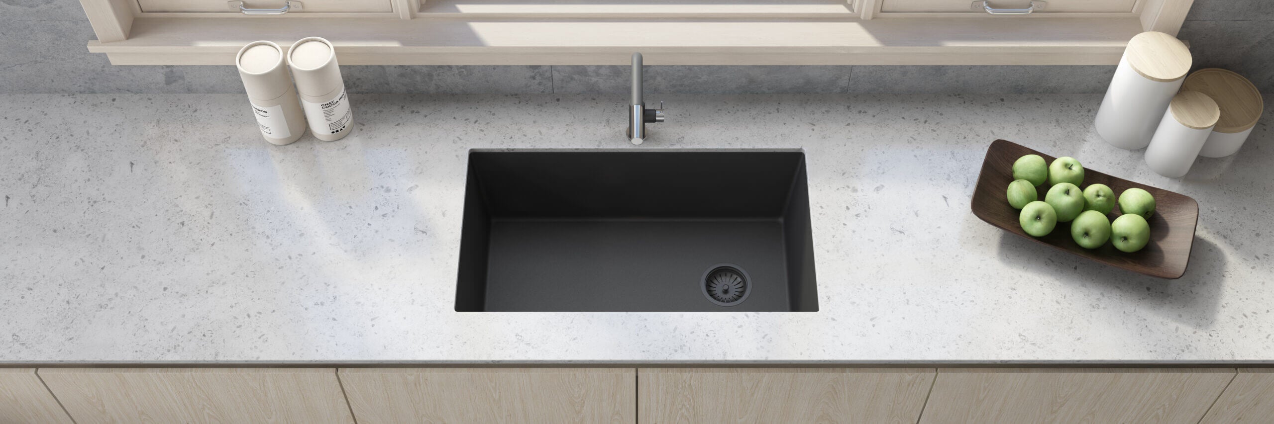 Ruvati epiGranite — Tarja de Cocina de 31 x 19 pulg en Granito Compuesto — Negro Medianoche — 2