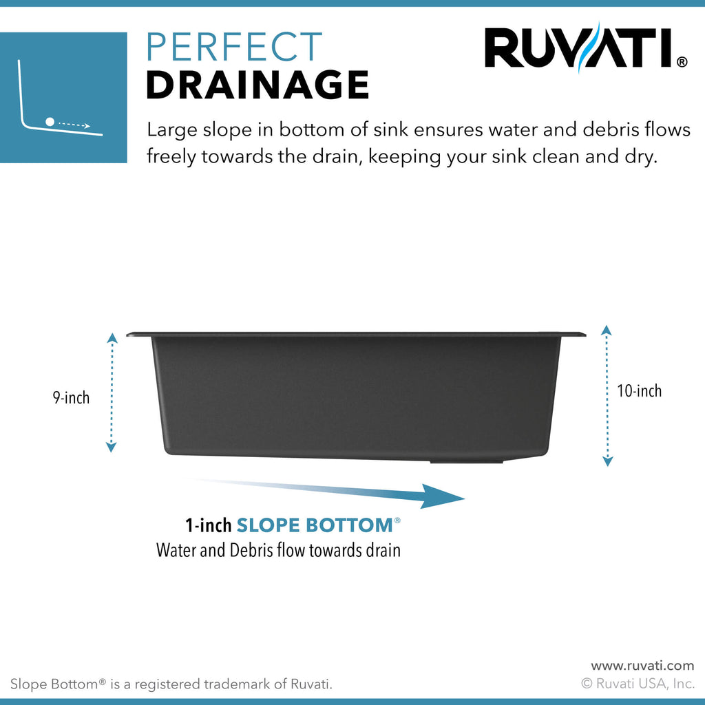 Ruvati epiGranite — Tarja de Cocina de 31 x 19 pulg en Granito Compuesto — Espresso — 3
