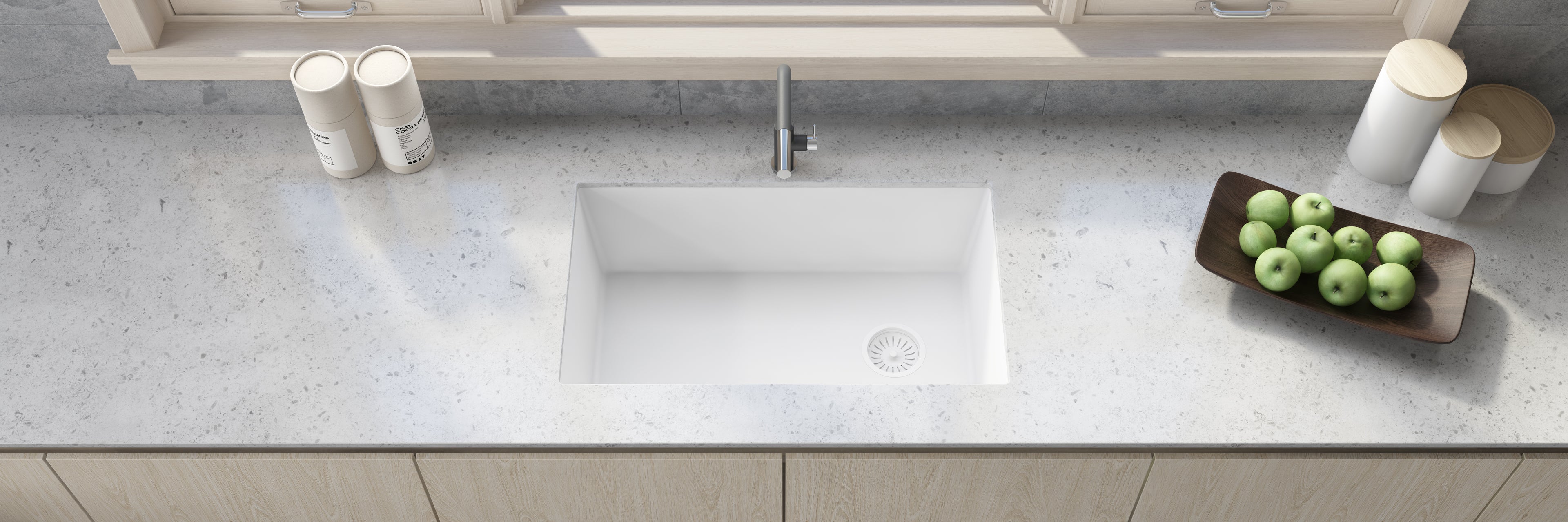 Ruvati epiGranite — Tarja de Cocina de 31 x 19 pulg en Granito Compuesto — Blanco Ártico — 3