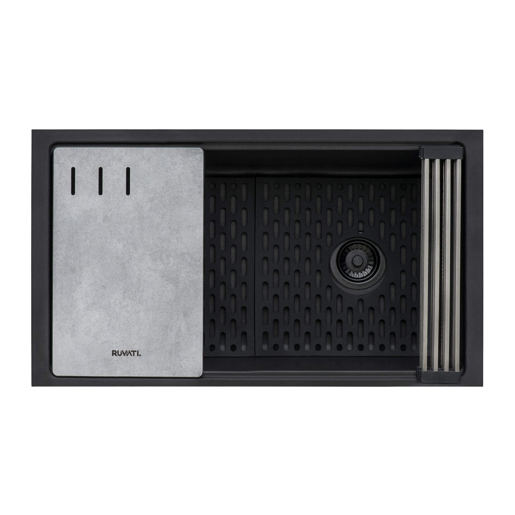 Ruvati epiStage — Tarja Workstation de Cocina en Granito Compuesto — Negro Mate — 1