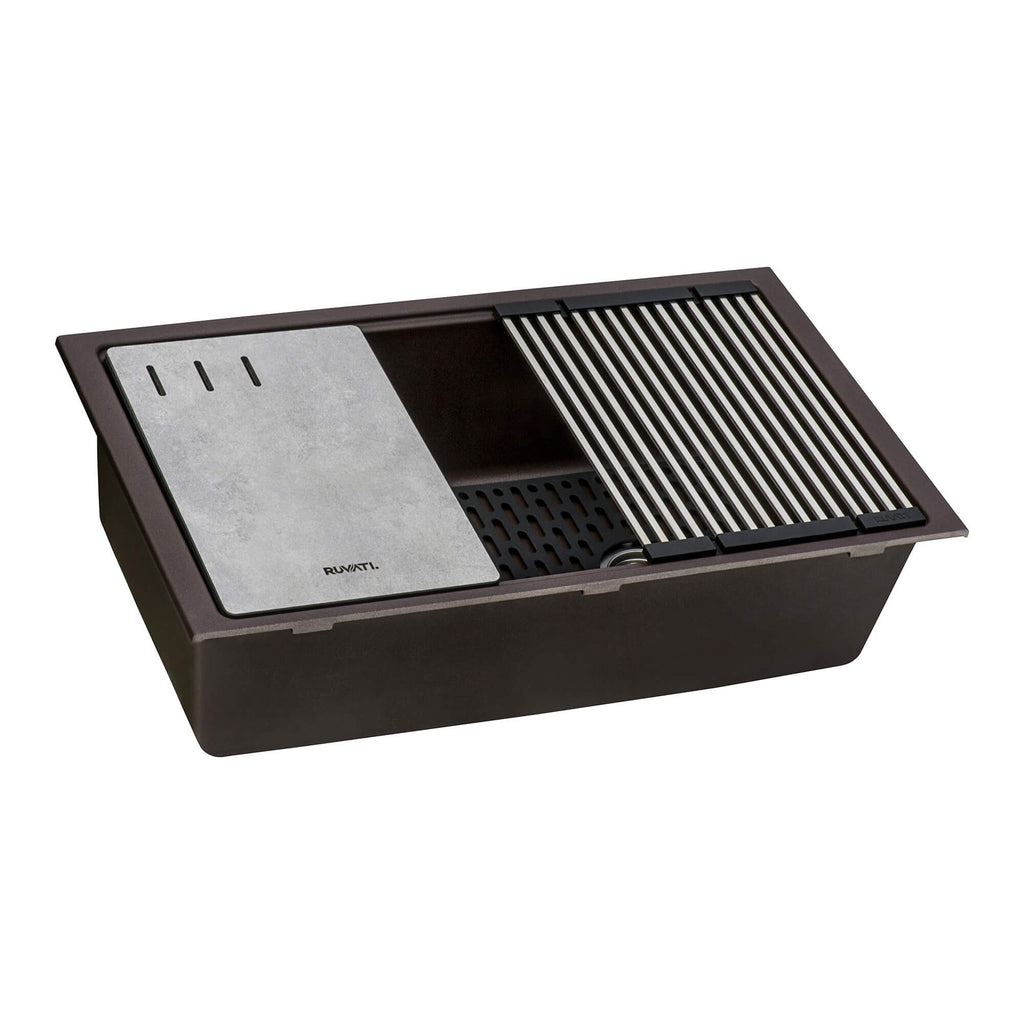 Ruvati epiStage — Tarja Workstation de Cocina en Granito Compuesto — Café