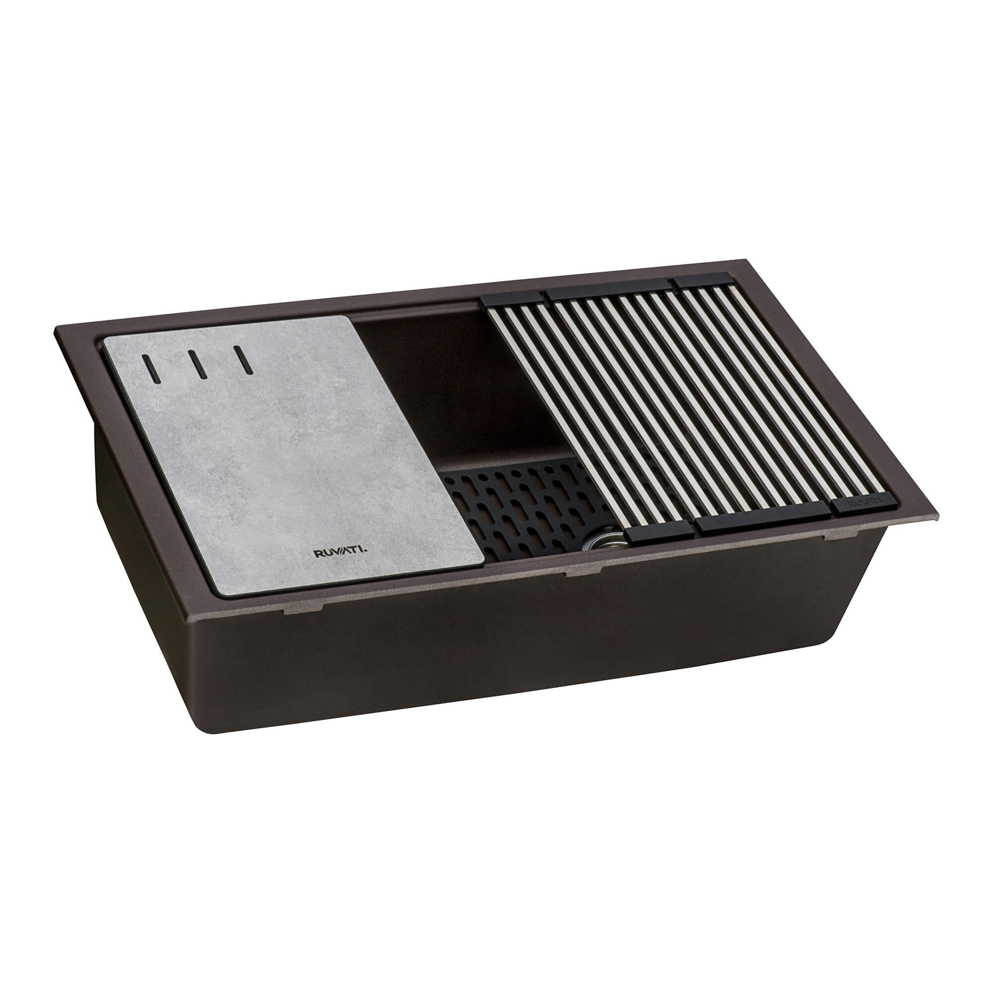 Ruvati epiStage — Tarja Workstation de Cocina en Granito Compuesto — Café