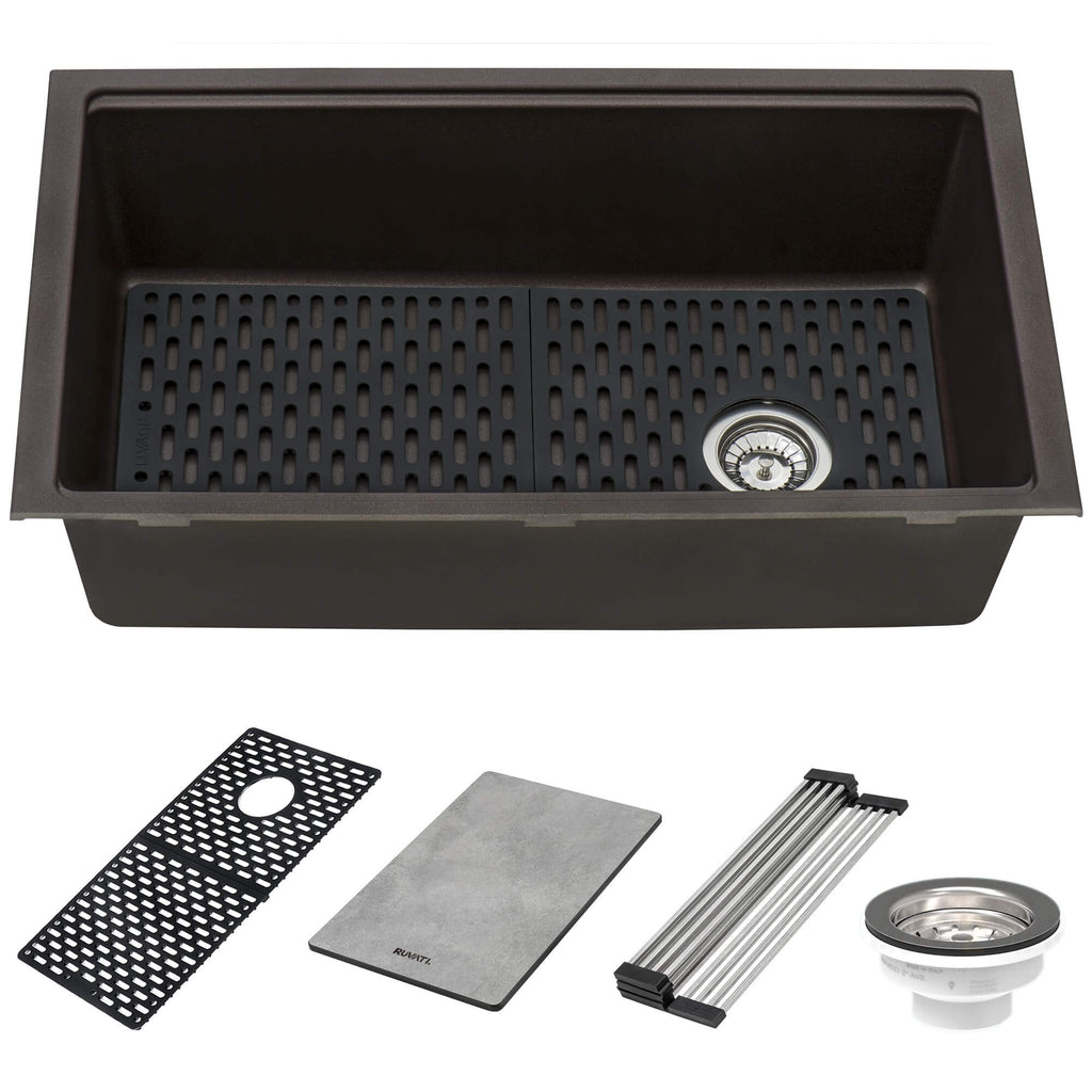 Ruvati epiStage — Tarja Workstation de Cocina en Granito Compuesto — Café — 1