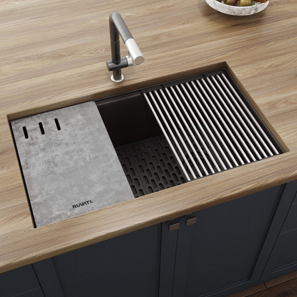 Ruvati epiStage — Tarja Workstation de Cocina en Granito Compuesto — Café — 2