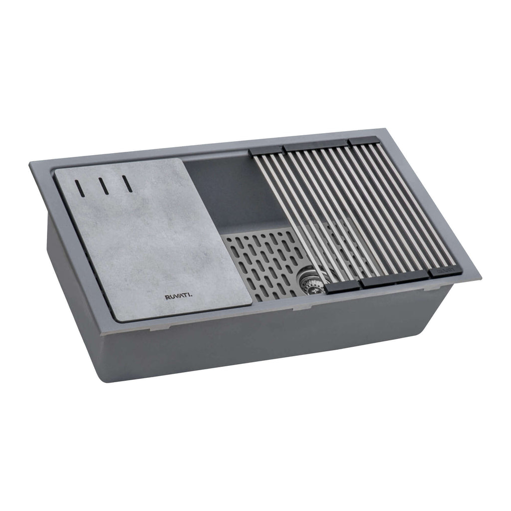 Ruvati epiStage — Tarja Workstation de Cocina en Granito Compuesto — Gris Urbano