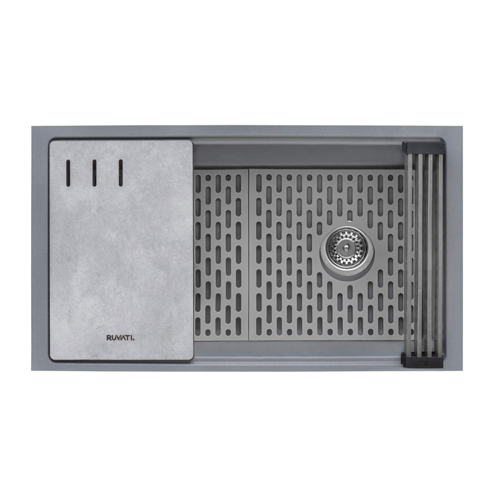 Ruvati epiStage — Tarja Workstation de Cocina en Granito Compuesto — Gris Urbano — 1