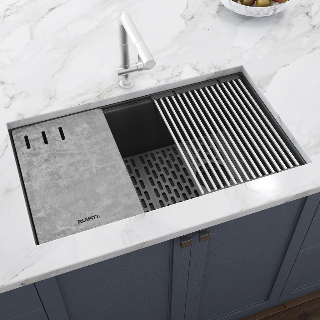 Ruvati epiStage — Tarja Workstation de Cocina en Granito Compuesto — Gris Urbano — 2