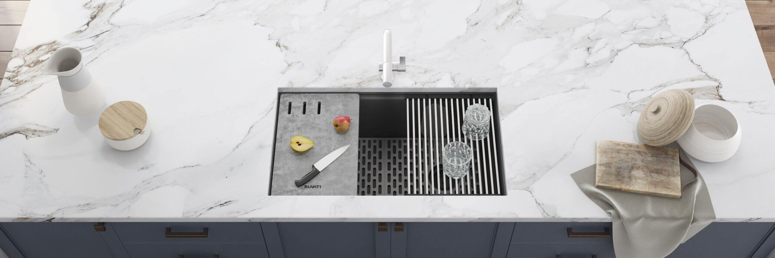 Ruvati epiStage — Tarja Workstation de Cocina en Granito Compuesto — Gris Urbano — 3