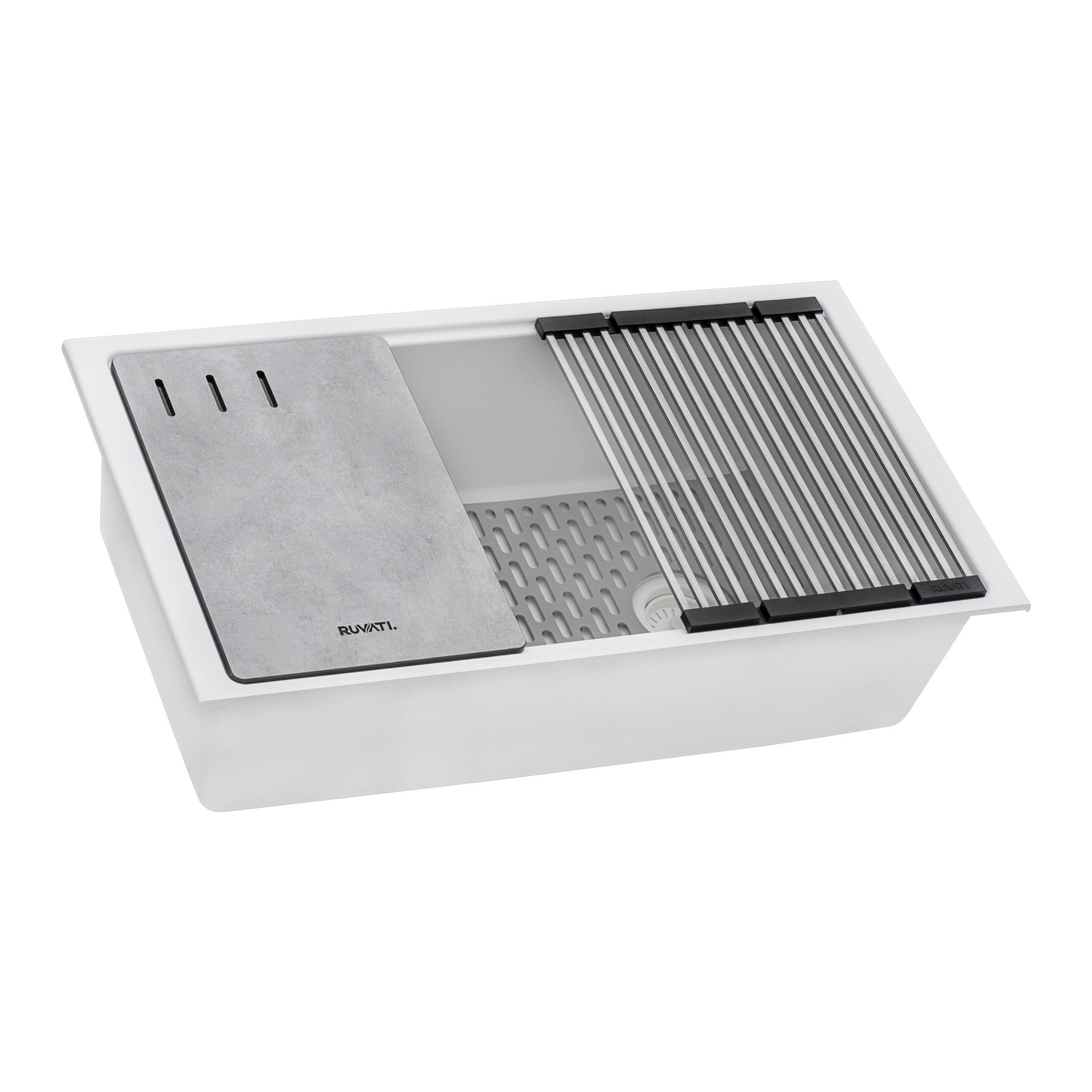 Ruvati epiStage — Tarja Workstation de Cocina en Granito Compuesto — Blanco Ártico