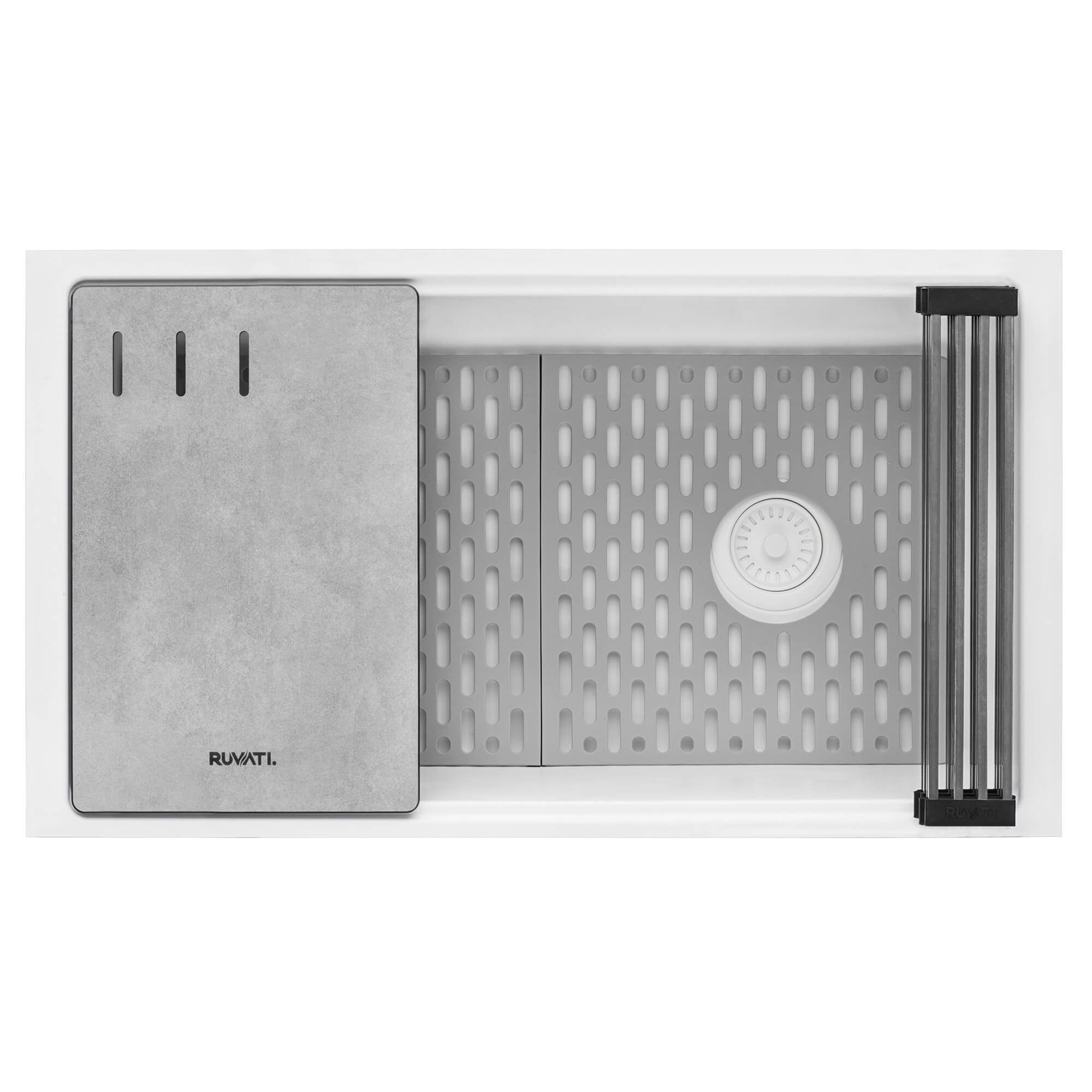 Ruvati epiStage — Tarja Workstation de Cocina en Granito Compuesto — Blanco Ártico — 1