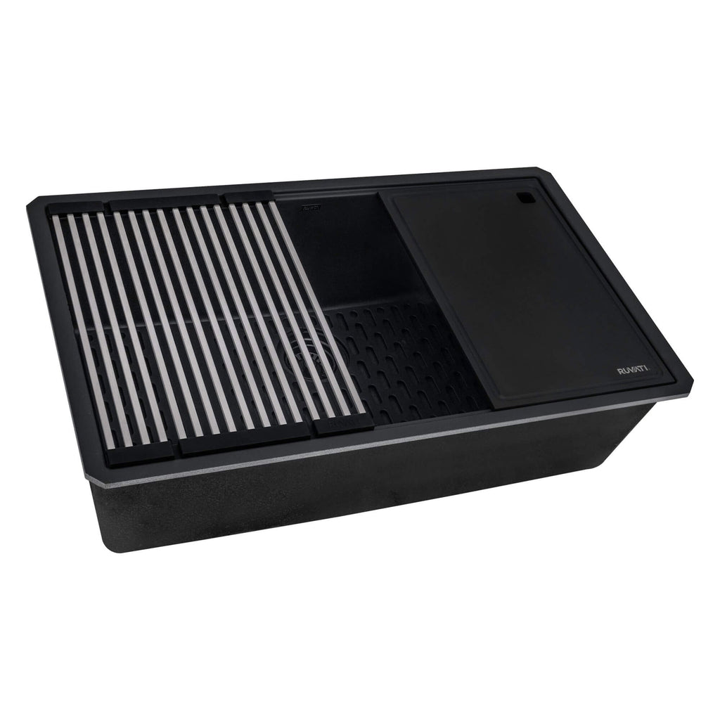 Ruvati epiStage — Tarja Workstation de Cocina en Granito Compuesto — Negro Mate