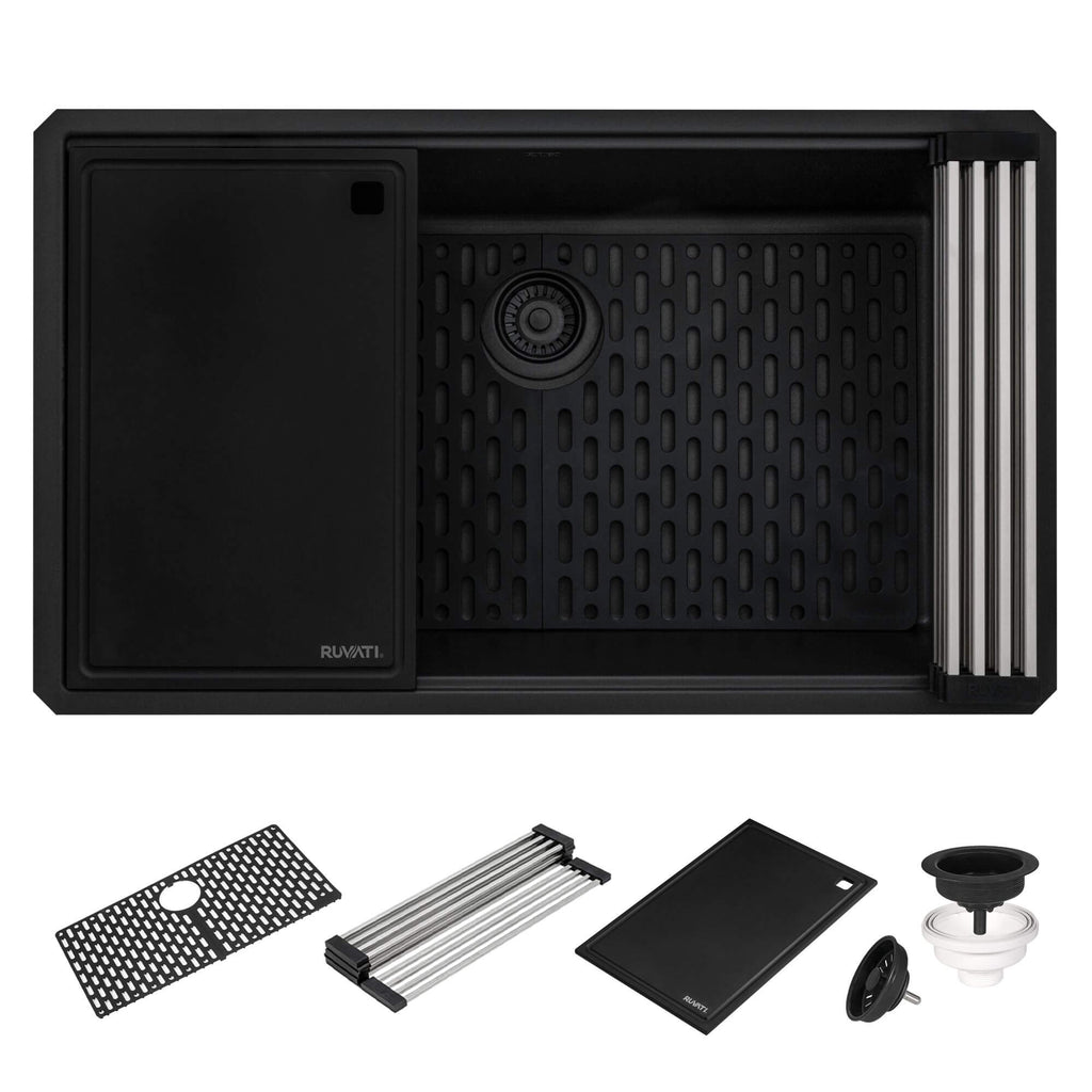 Ruvati epiStage — Tarja Workstation de Cocina en Granito Compuesto — Negro Mate — 2