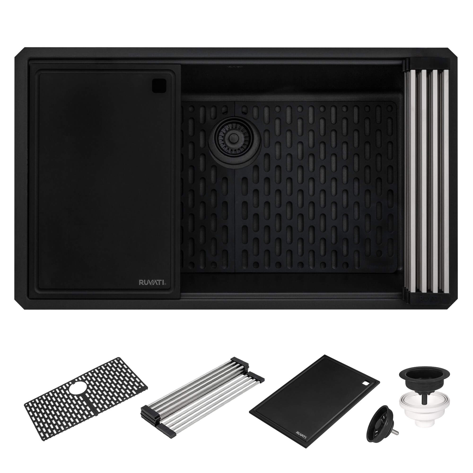 Ruvati epiStage — Tarja Workstation de Cocina en Granito Compuesto — Negro Mate — 2