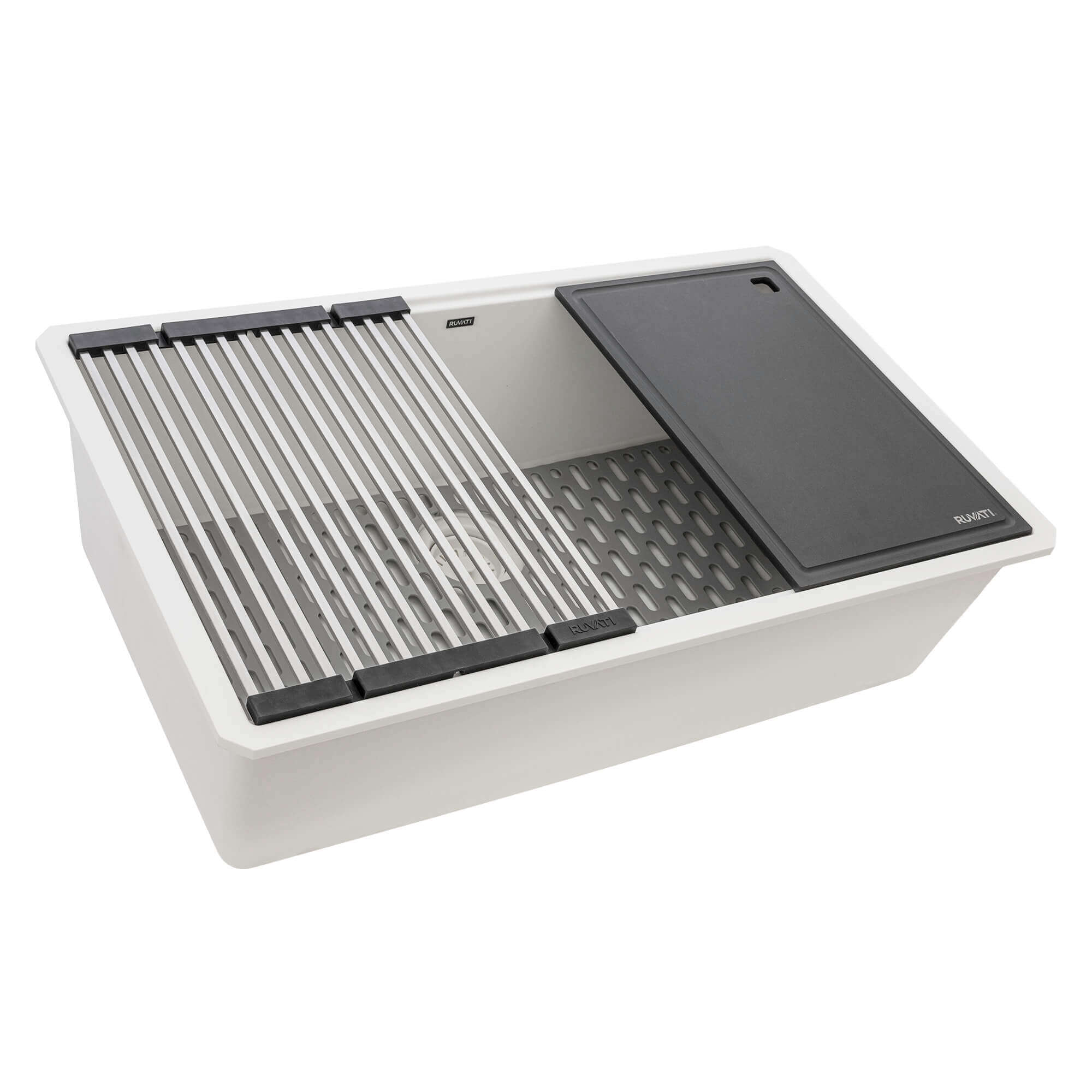 Ruvati epiStage — Tarja Workstation de Cocina en Granito Compuesto — Blanco Ártico — 1