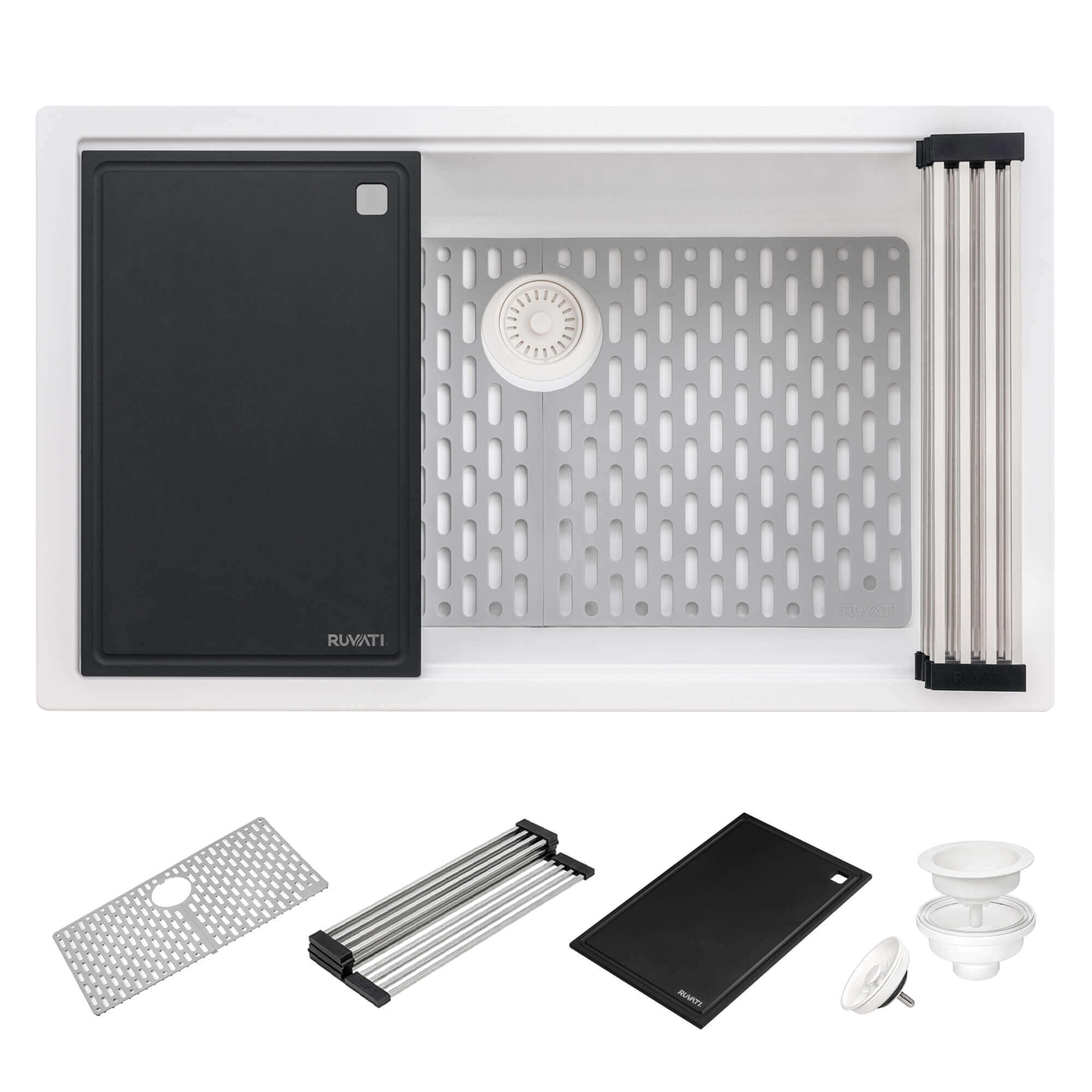 Ruvati epiStage — Tarja Workstation de Cocina en Granito Compuesto — Blanco Ártico — 2