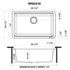 Ruvati epiStage — Tarja Workstation de Cocina en Granito Compuesto — diagrama de dimensiones