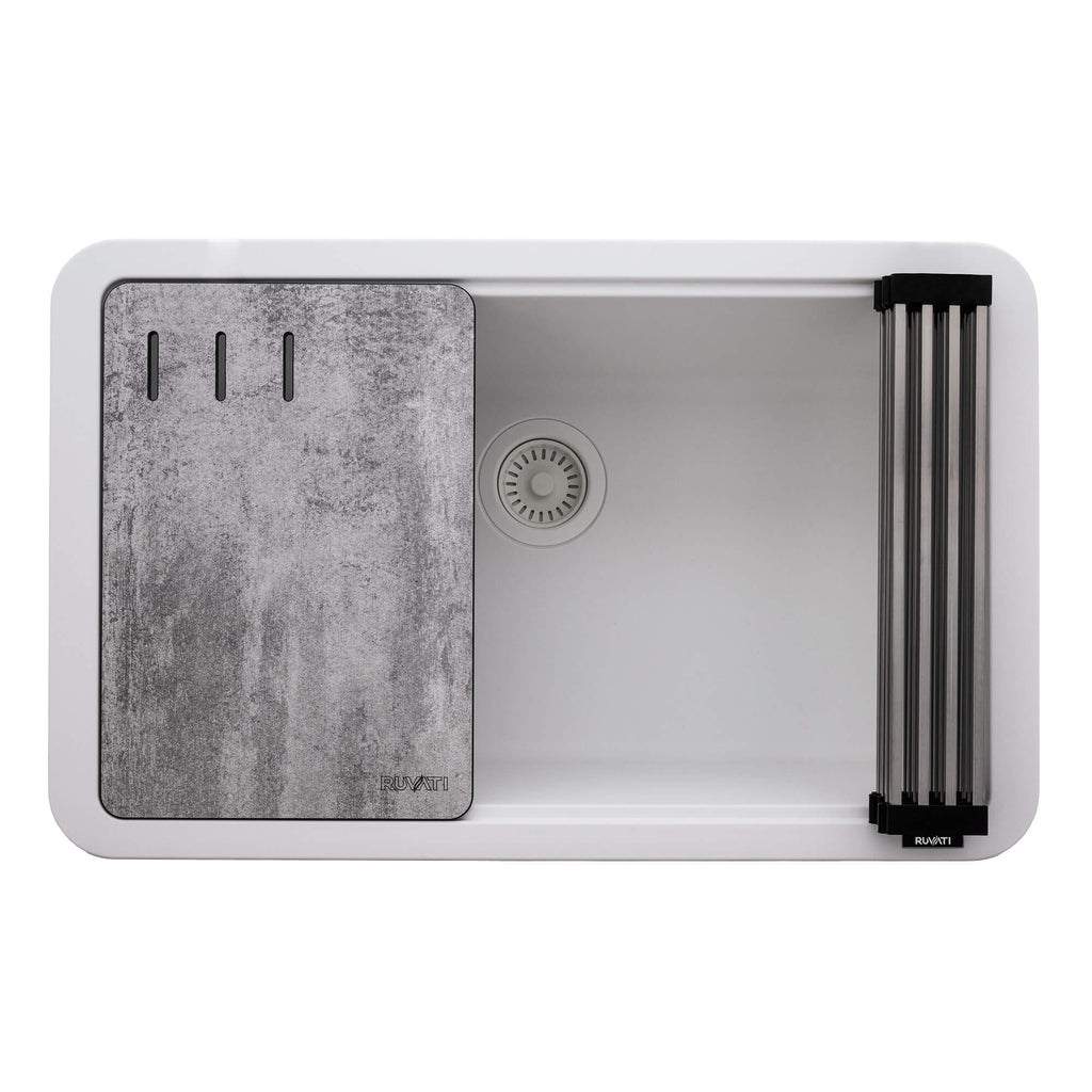 Ruvati epiStage — Tarja Workstation de Cocina en Granito Compuesto — Blanco Ártico