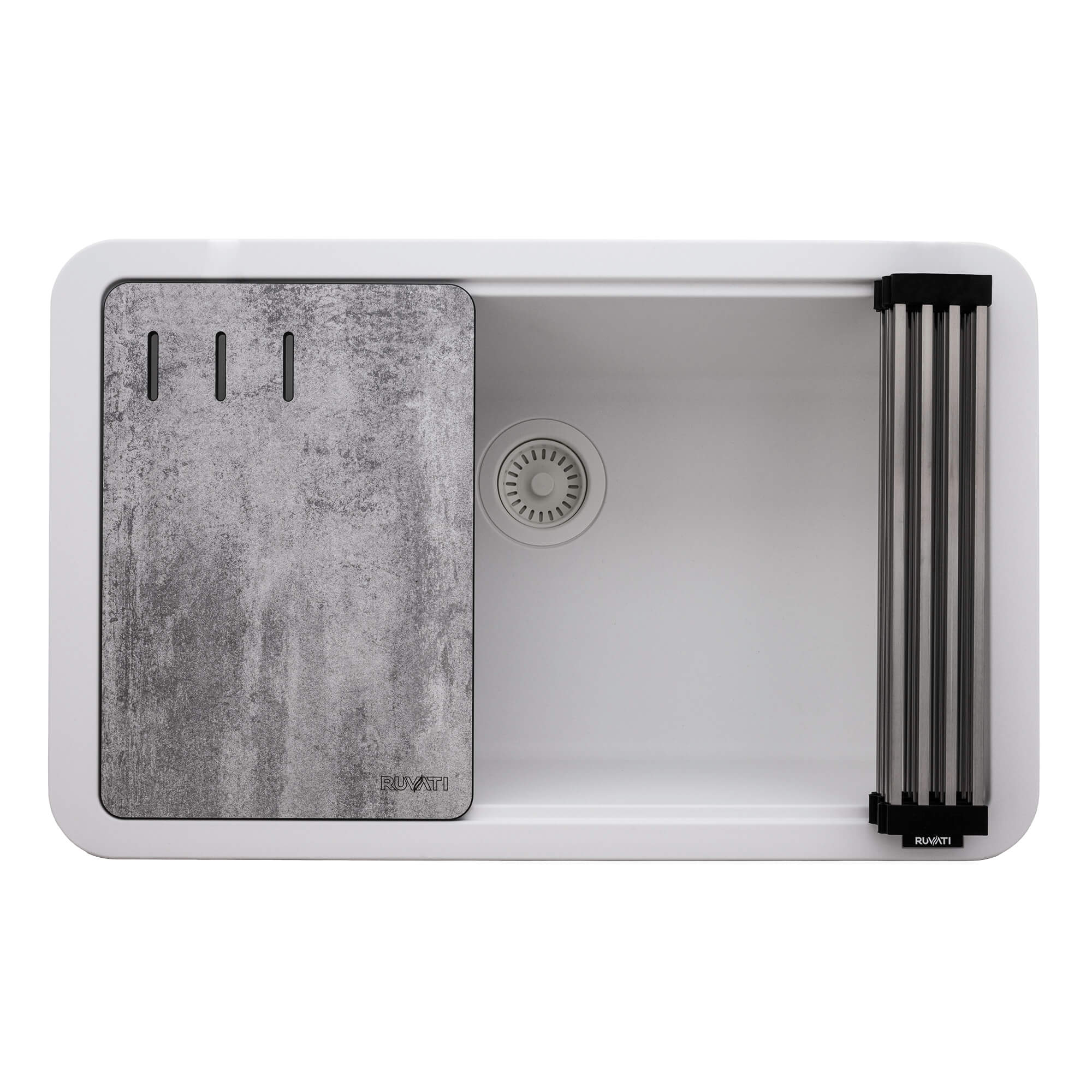 Ruvati epiStage — Tarja Workstation de Cocina en Granito Compuesto — Blanco Ártico