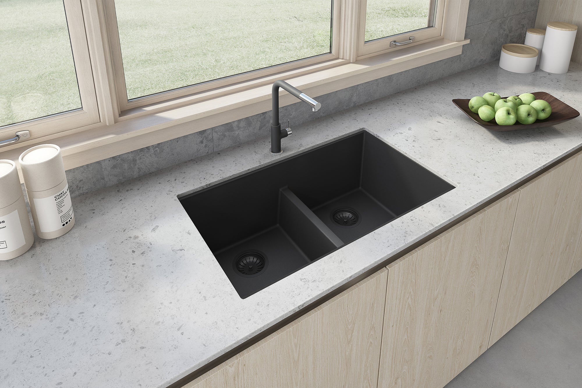Ruvati epiGranite — Tarja de Cocina de 33 x 19 pulg en Granito Compuesto — Negro Medianoche — 2