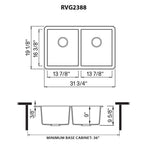 Ruvati epiGranite — Tarja de Cocina de 32 x 19 pulg en Granito Compuesto — diagrama de dimensiones
