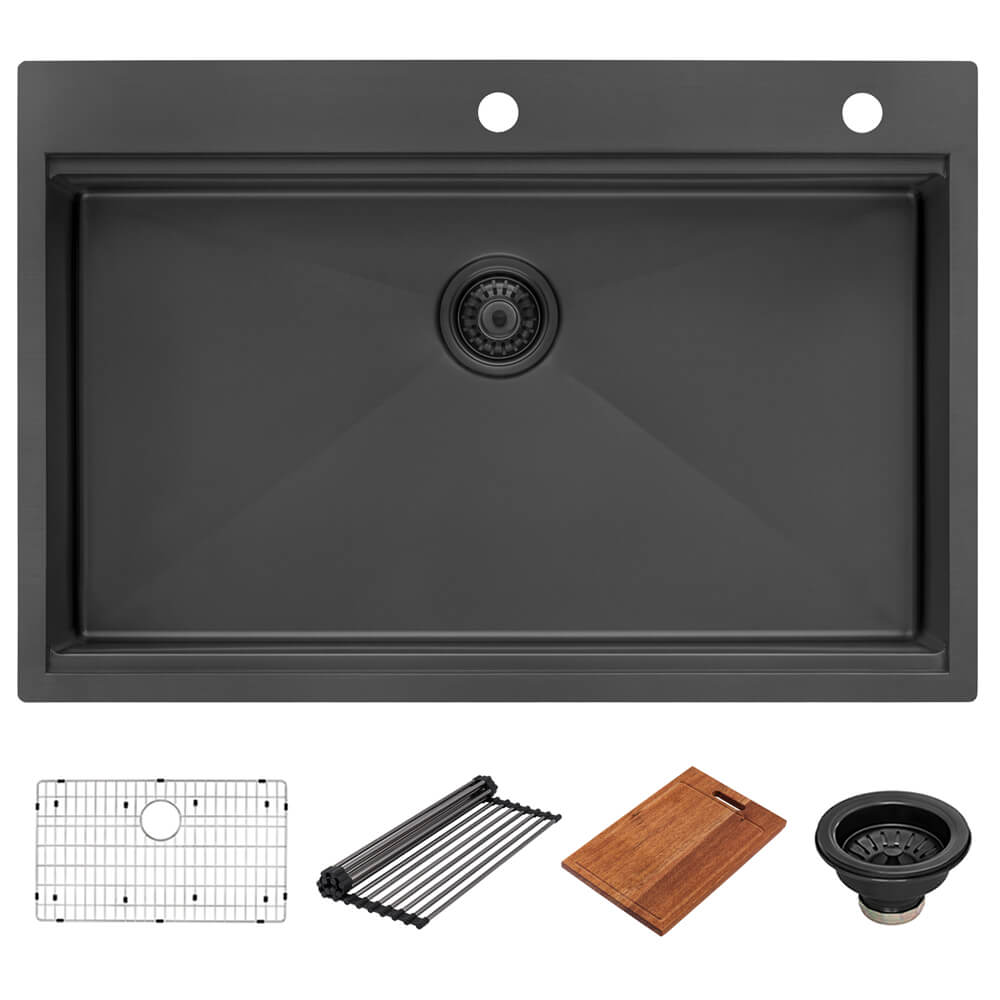 Ruvati Giana — Tarja Workstation de Cocina en Acero Inoxidable — Negro Gunmetal