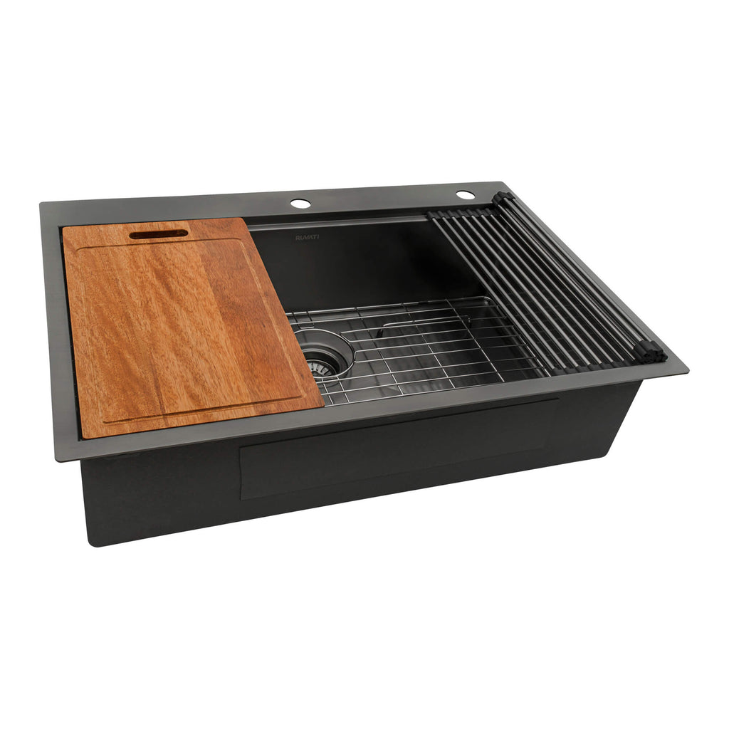 Ruvati Giana — Tarja Workstation de Cocina en Acero Inoxidable — Negro Gunmetal — 1