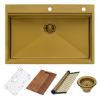 Ruvati Giana — Tarja Workstation de Cocina en Acero Inoxidable — Oro Mate