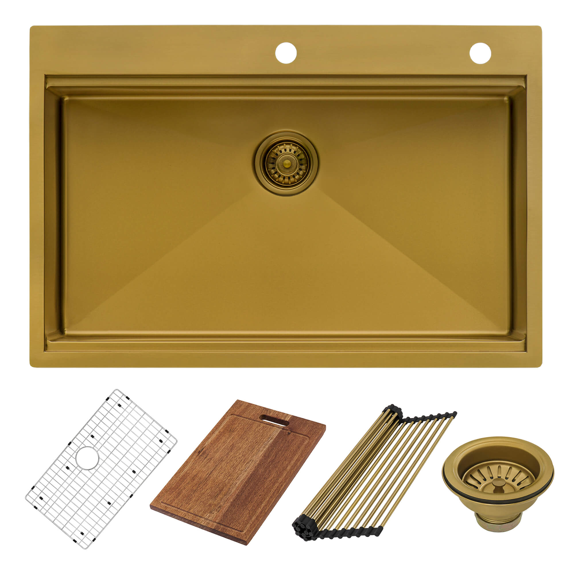 Ruvati Giana — Tarja Workstation de Cocina en Acero Inoxidable — Oro Mate