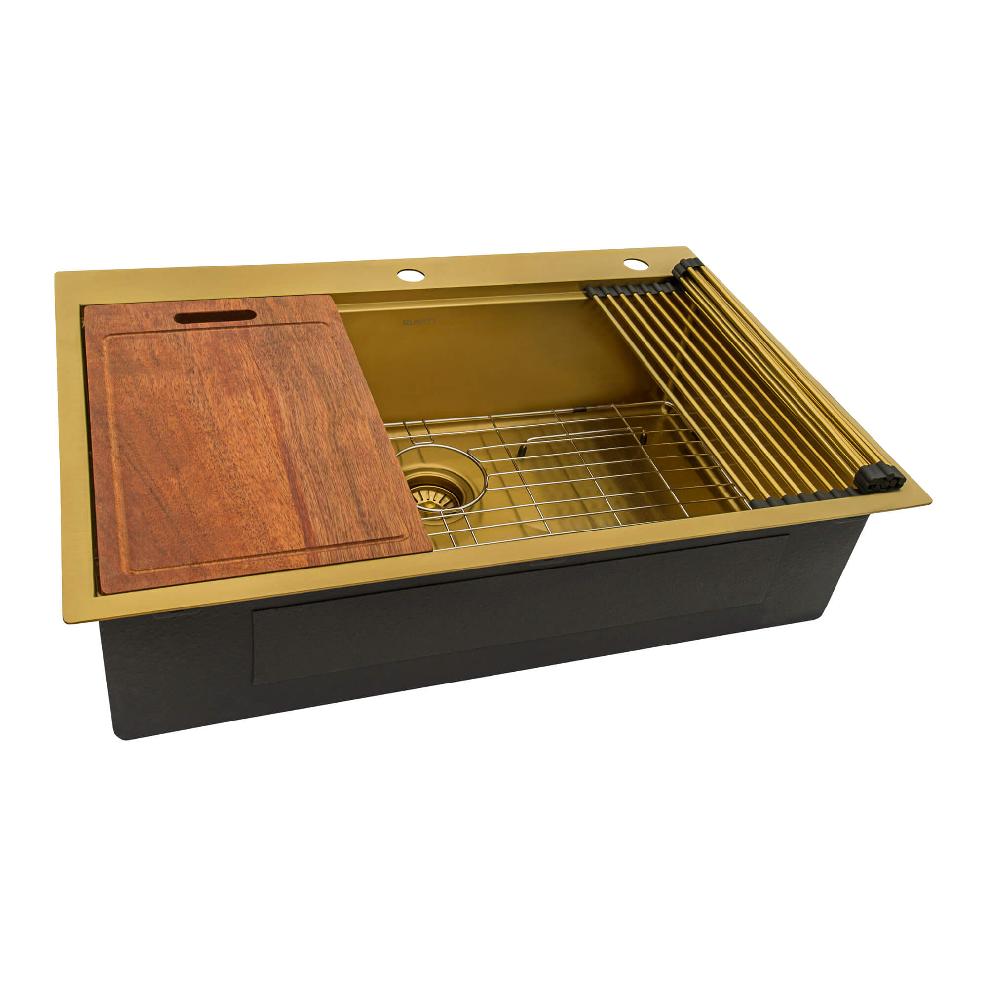 Ruvati Giana — Tarja Workstation de Cocina en Acero Inoxidable — Oro Mate — 1
