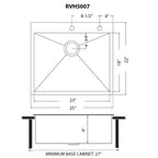 Ruvati Terraza — Tarja Workstation de Cocina en Acero Inoxidable — diagrama de dimensiones