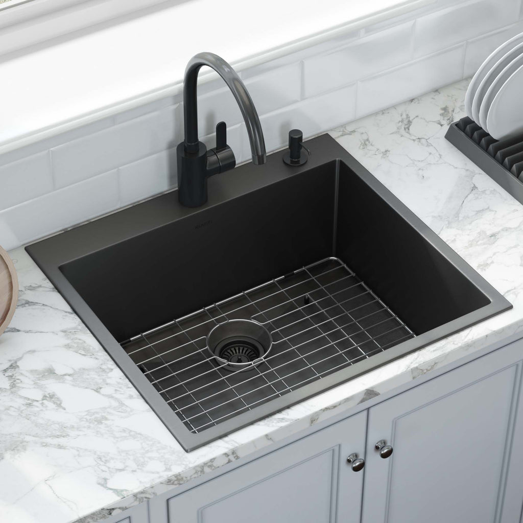 Ruvati Terraza — Tarja Workstation de Cocina en Acero Inoxidable — Negro Gunmetal