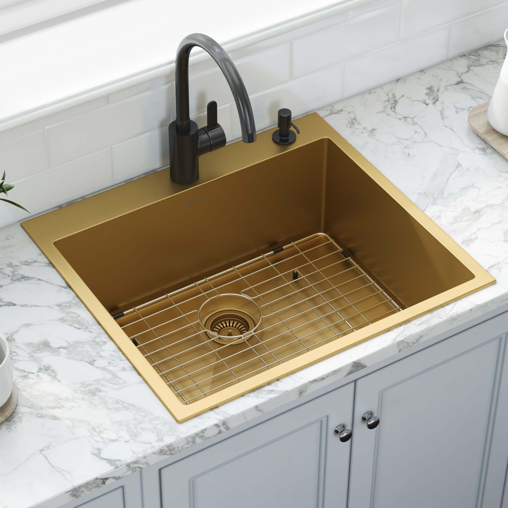 Ruvati Terraza — Tarja Workstation de Cocina en Acero Inoxidable — Oro Mate
