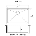 Ruvati Terraza — Tarja de Cocina en Acero Inoxidable — diagrama de dimensiones