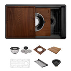 Ruvati Dual-Tier Pro — Tarja Workstation de Cocina en Acero Inoxidable — Negro Gunmetal — 4