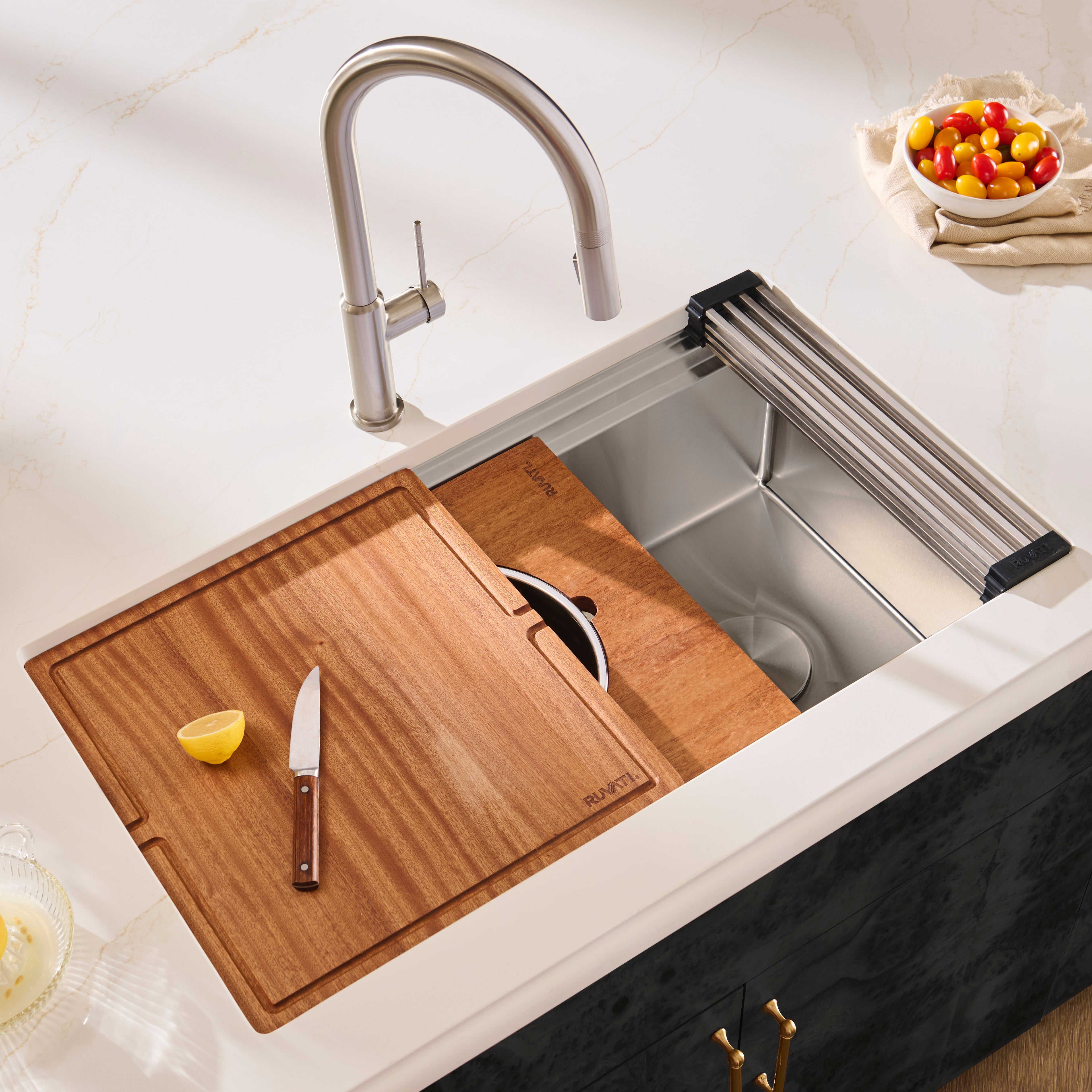 Ruvati Dual-Tier Pro — Tarja Workstation de Cocina en Acero Inoxidable — Acero Inoxidable