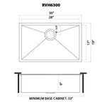Ruvati Terraza — Tarja de Cocina en Acero Inoxidable — diagrama de dimensiones