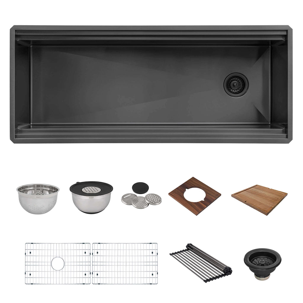 Ruvati Dual-Tier Pro — Tarja Workstation de Cocina en Acero Inoxidable — Negro Gunmetal — 2