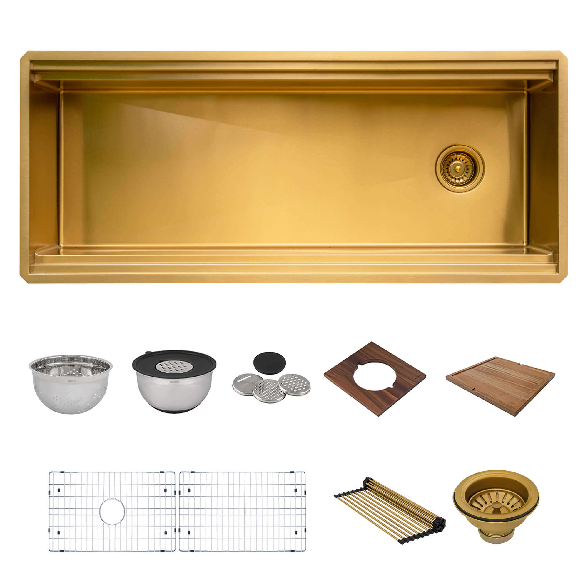 Ruvati Dual-Tier Pro — Tarja Workstation de Cocina en Acero Inoxidable — Oro Mate — 2