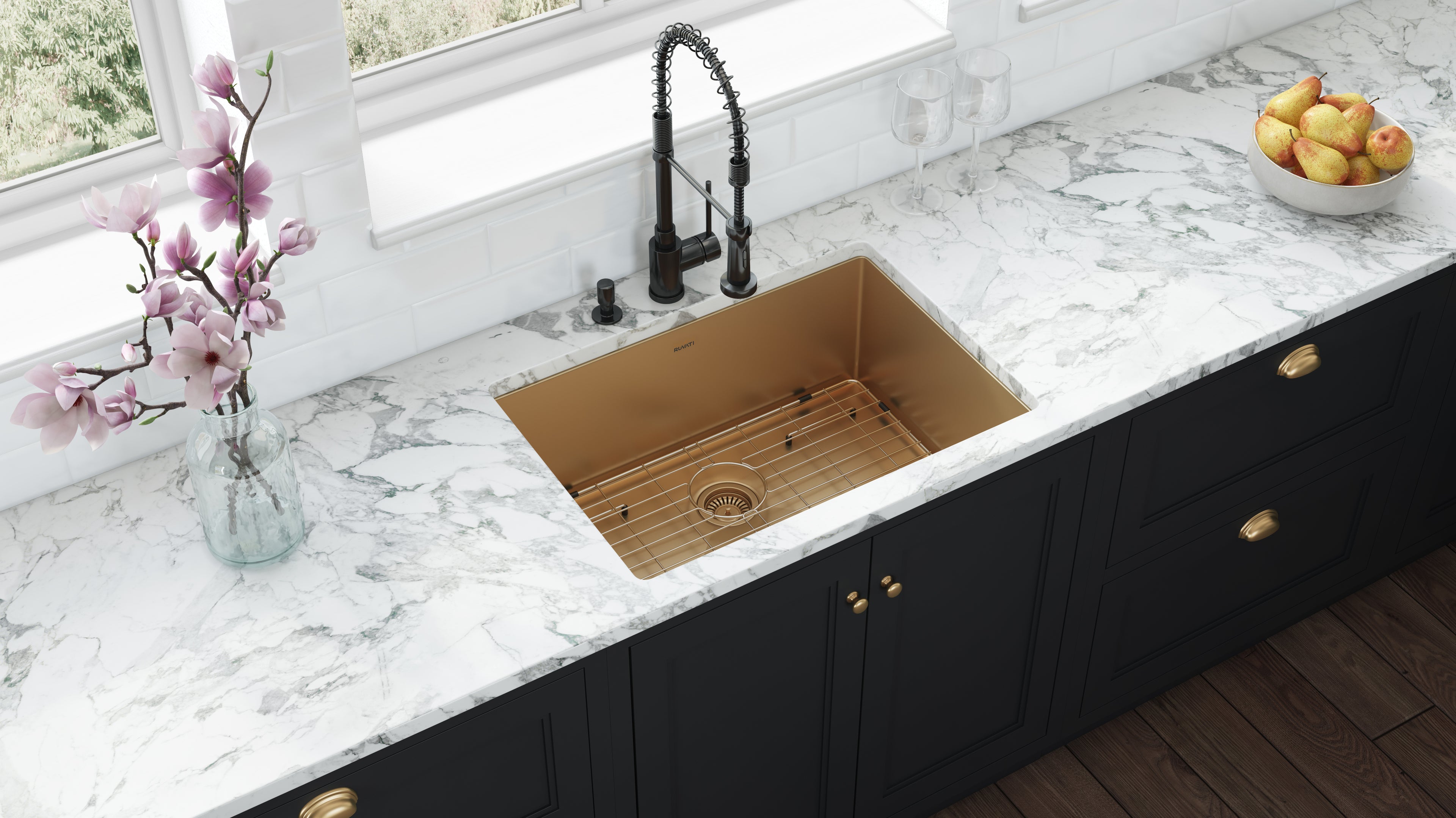 Ruvati Terraza — Tarja de Cocina en Acero Inoxidable — Oro Mate — 3